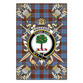 Clan Anderson Modern Tartan Crest Black Garden Flag  - Gold Thistle  NC64 Clan Anderson Tartan Today